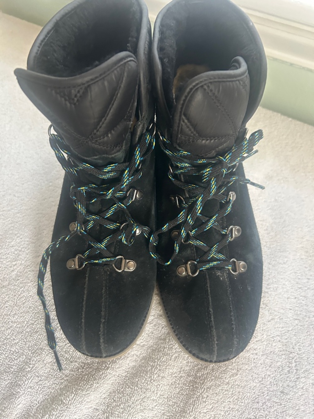UGG 8 Black Suede Women warm waterproof Lace-Up Hiking Boots w/Colorful Laces